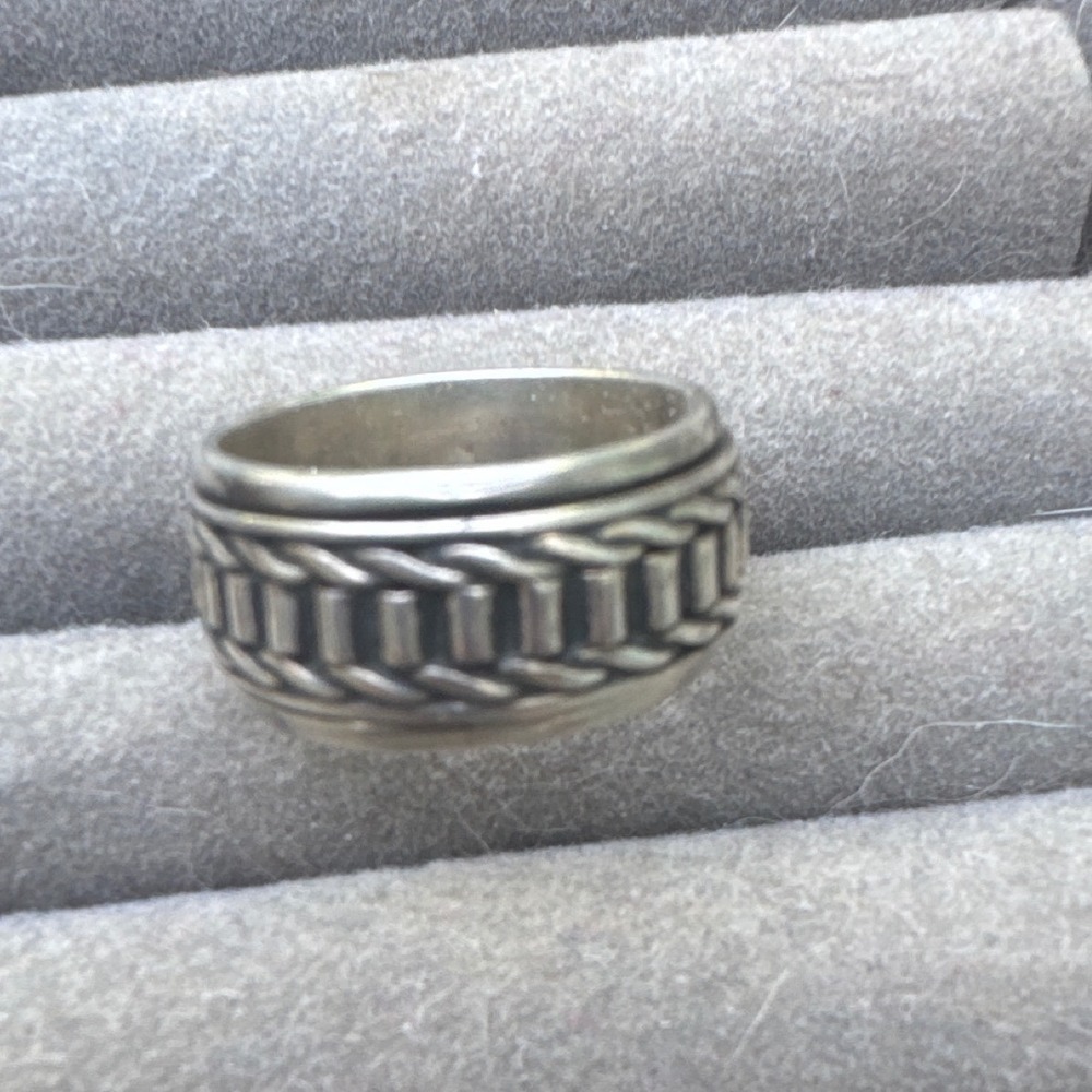 Sterling Silver 925 Spinner Ring Braided Woven Band Textured Wide Ring Sz 6